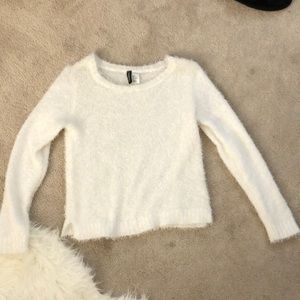 H & M fuzzy white sweater